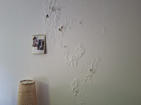 Mur abîmé par l'humidité avant reprise de l'enduit